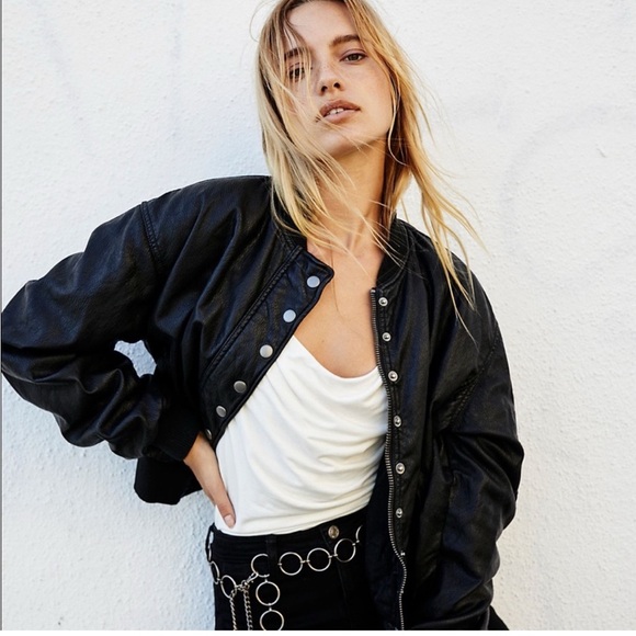 Free People Snap Out of It Vegan Leather Bomber Jacket XS - Picture 2 of 11